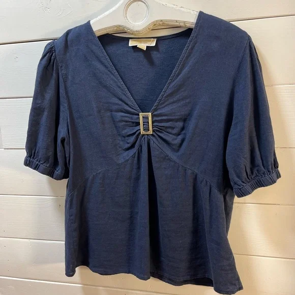 MICHAEL Michael Kors – Navy Linen Blend Top L - Picture 3 of 8